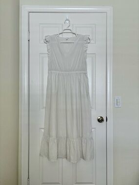 POPSUGAR White V-Neck Cotton Ruffle Dress